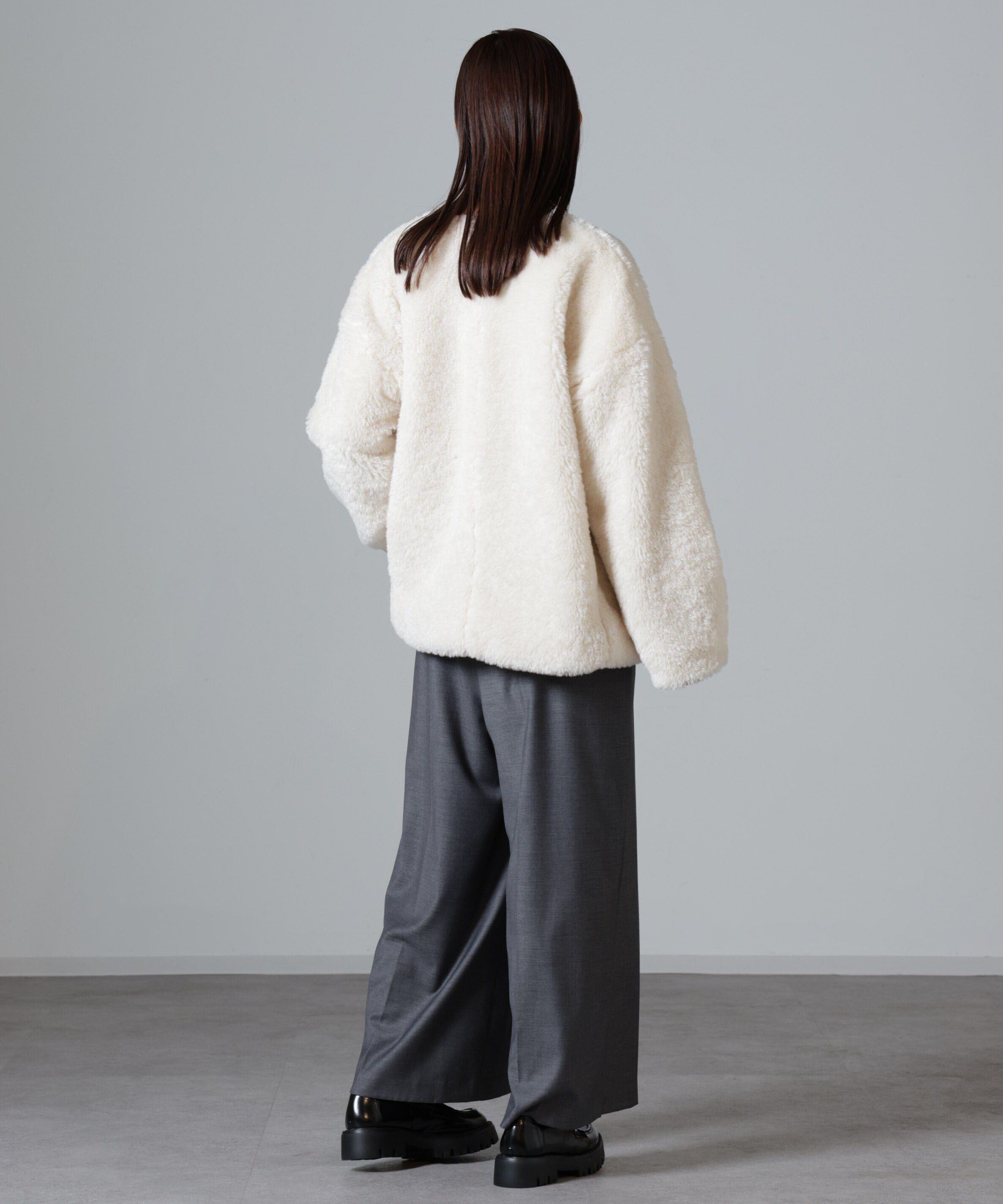 nano･universe「カーリングフェイクファーノーカラーブルゾン」|ブルゾン・スタジャン|