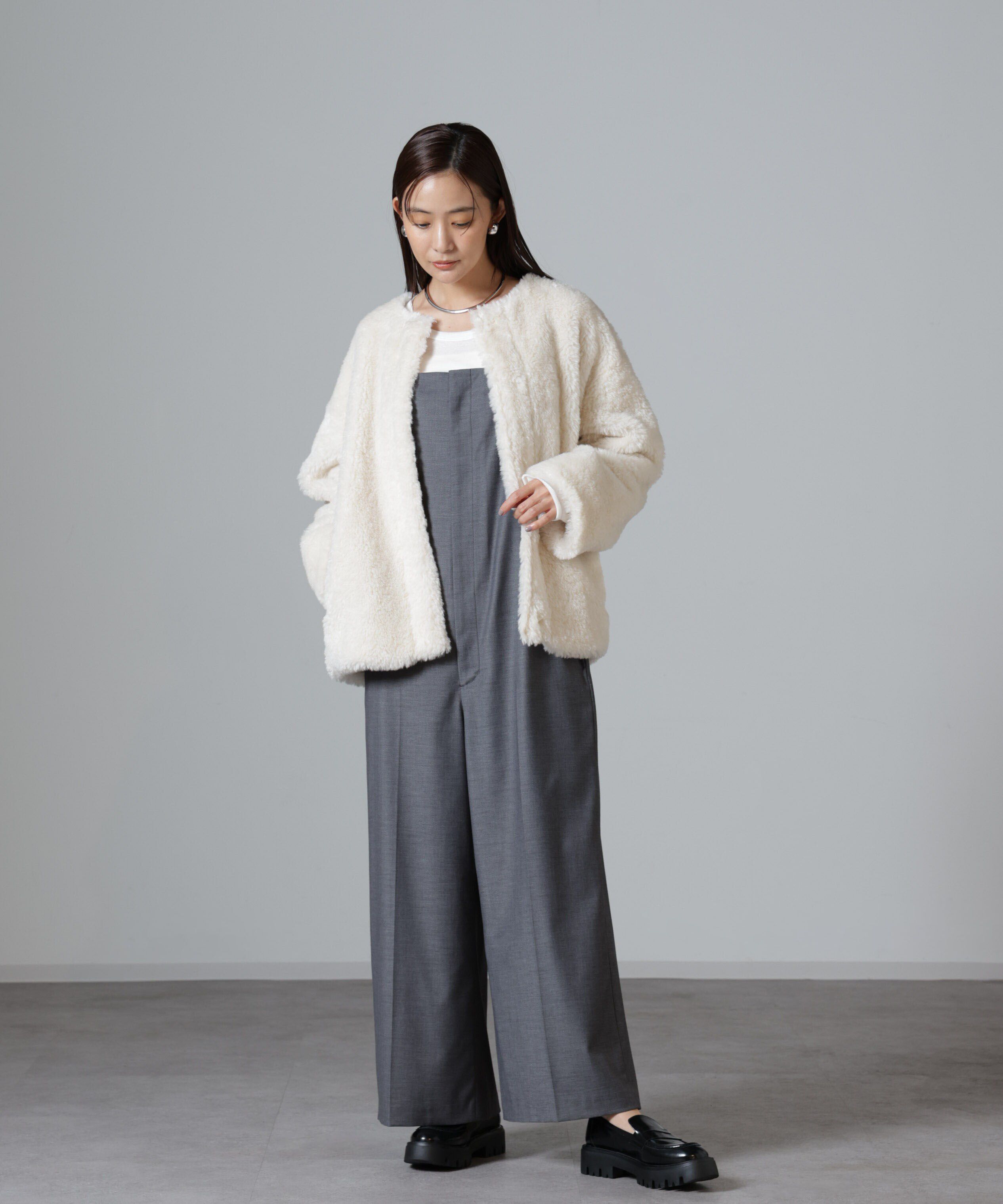 nano･universe「カーリングフェイクファーノーカラーブルゾン」|ブルゾン・スタジャン|