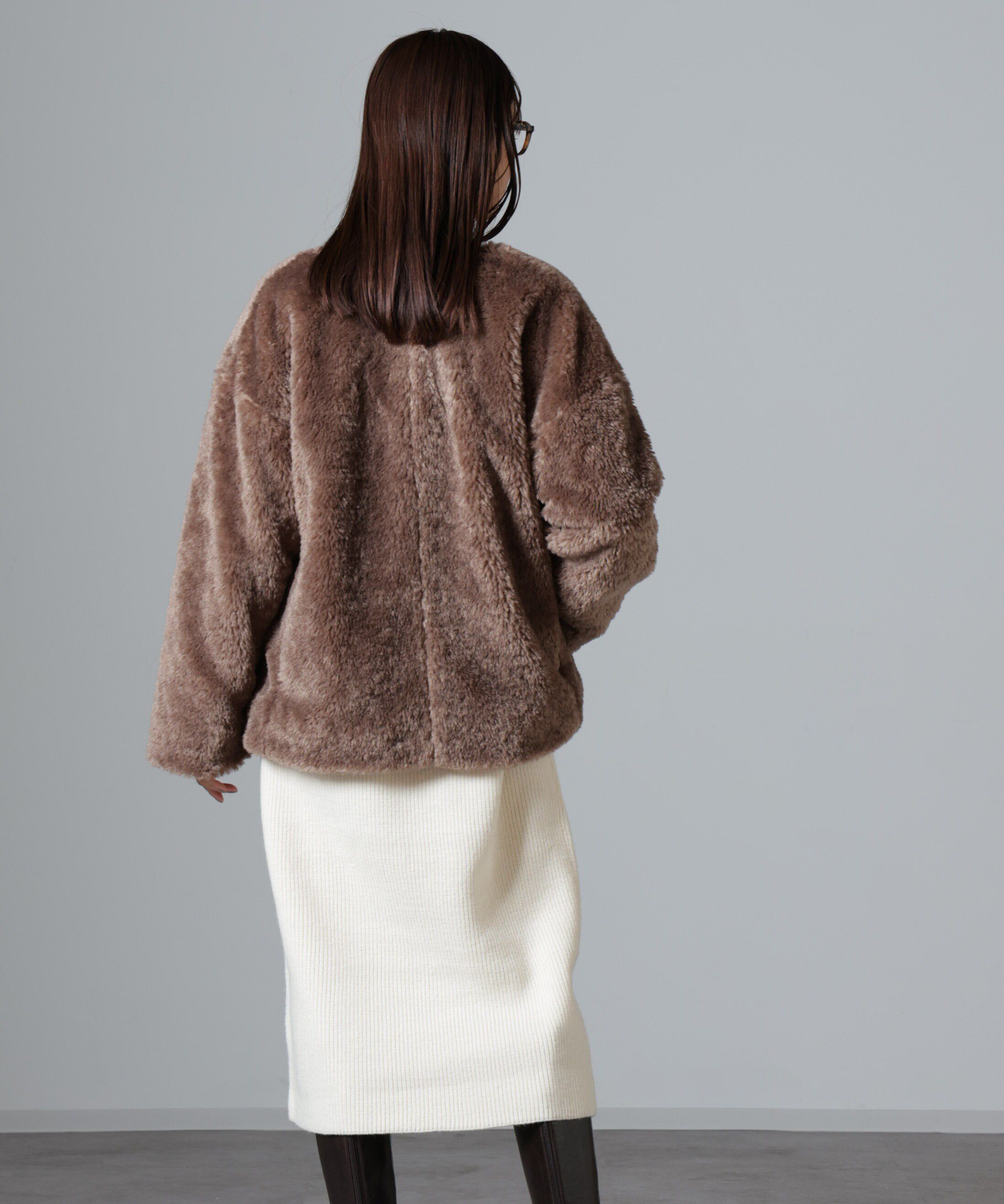 nano･universe「カーリングフェイクファーノーカラーブルゾン」|ブルゾン・スタジャン|