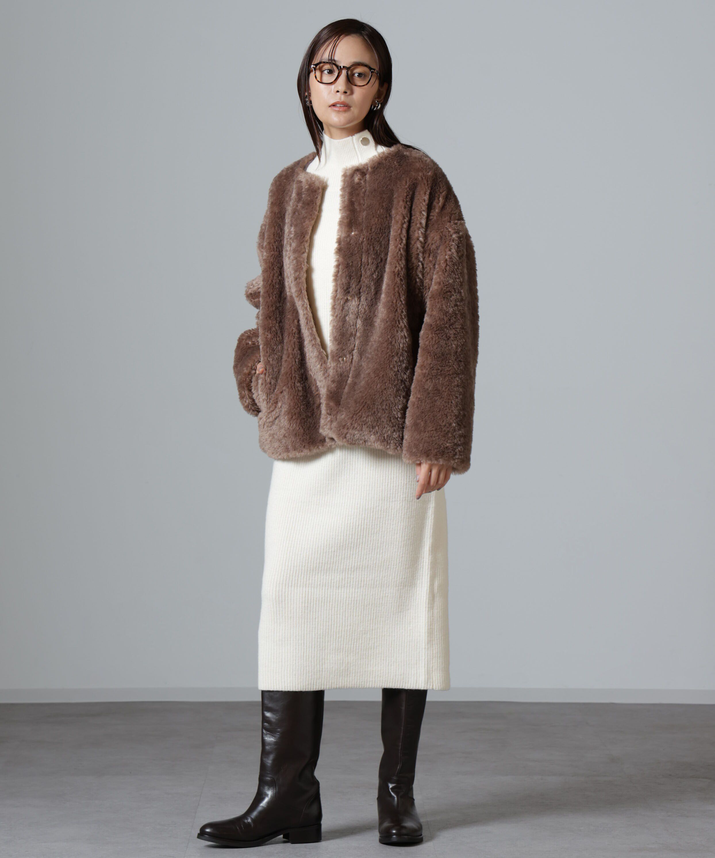 nano･universe「カーリングフェイクファーノーカラーブルゾン」|ブルゾン・スタジャン|