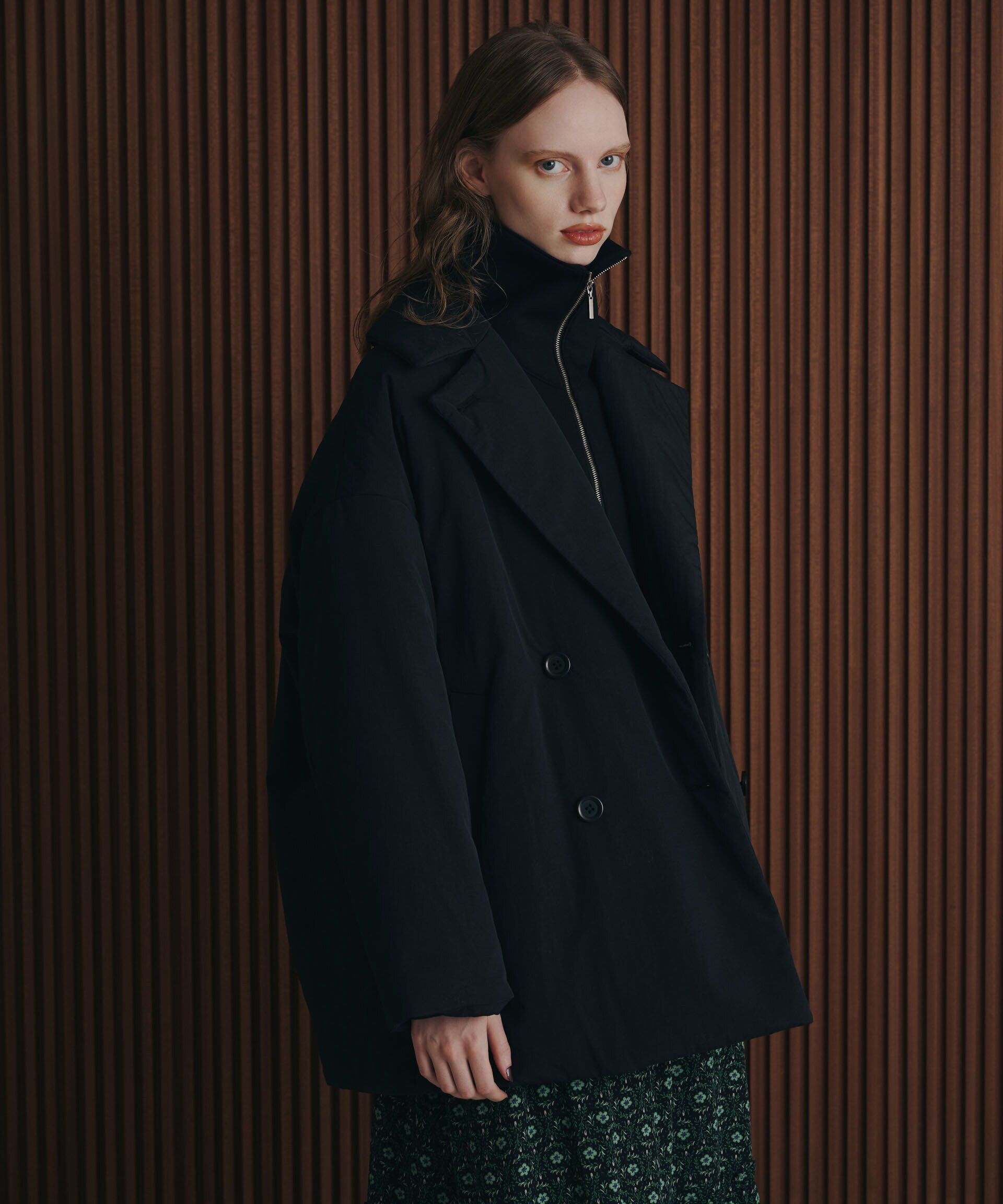 nano･universe「ETHERMALOFT(R)中綿ミドル丈タブルコート」|ブルゾン・スタジャン|ブラック