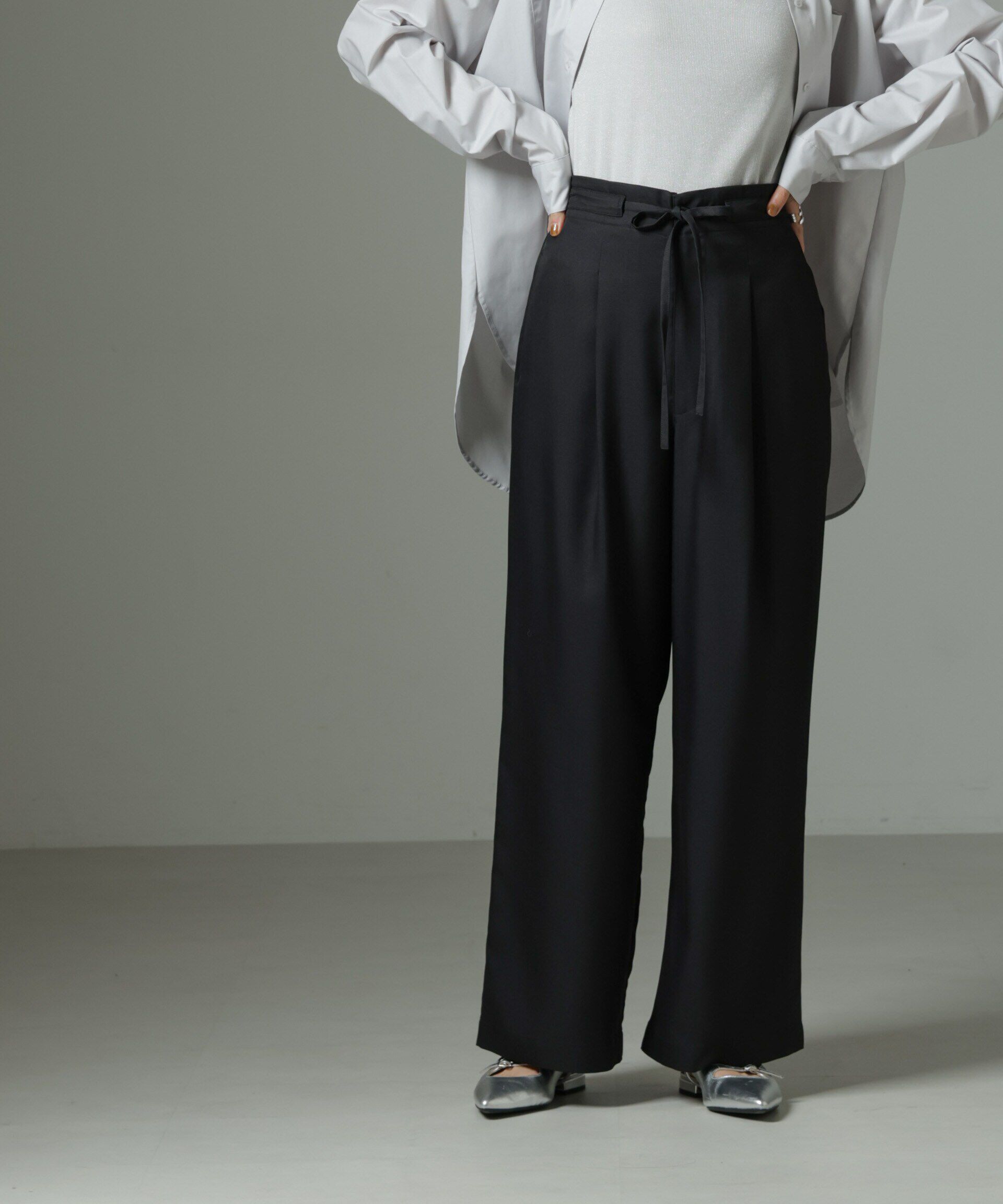 nano･universe「ウエストリボンベルトパンツ（セットアップ可）」|チノ|