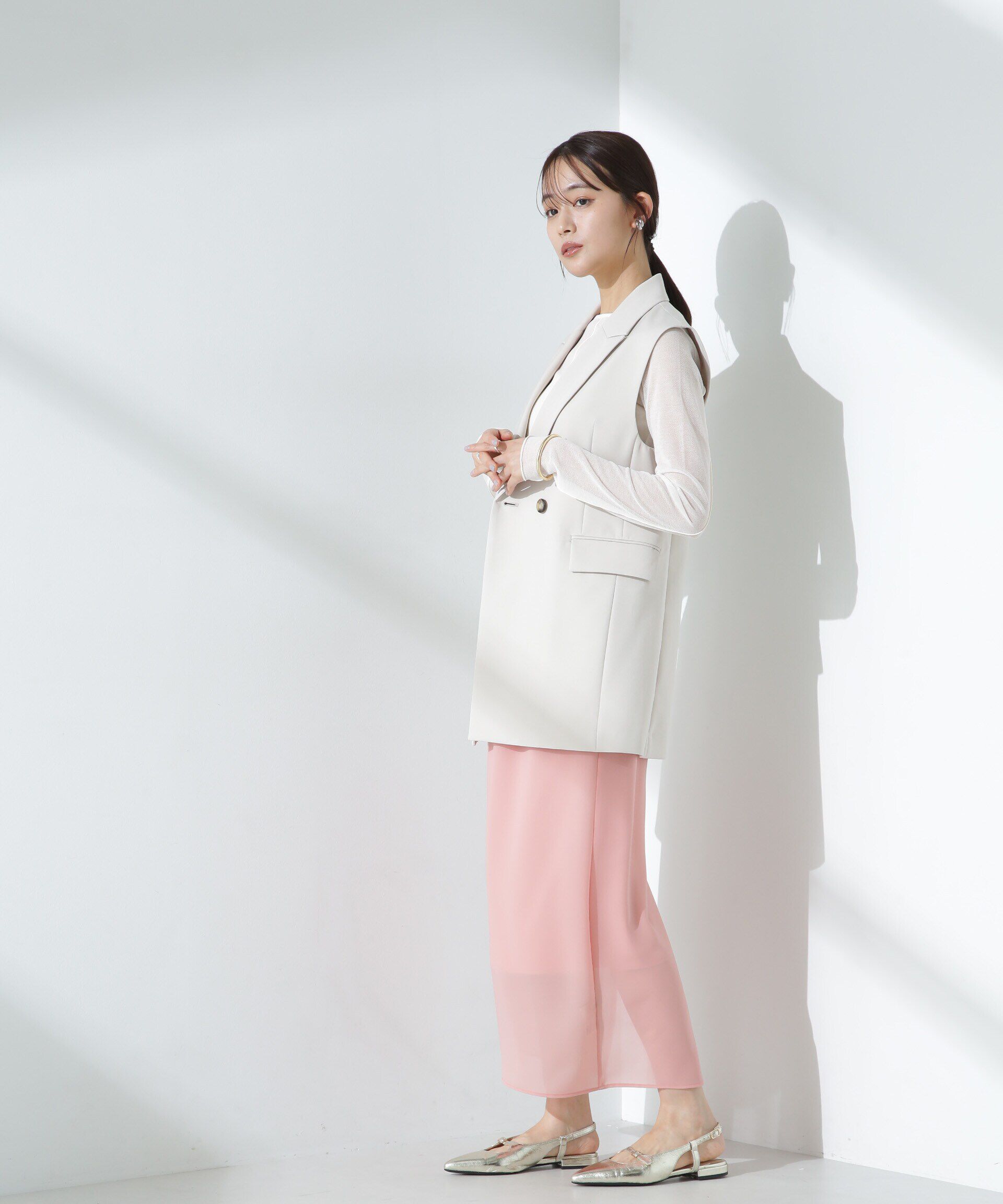 nano･universe「シアーストレッチサテン切り替えスカート」|スカート|