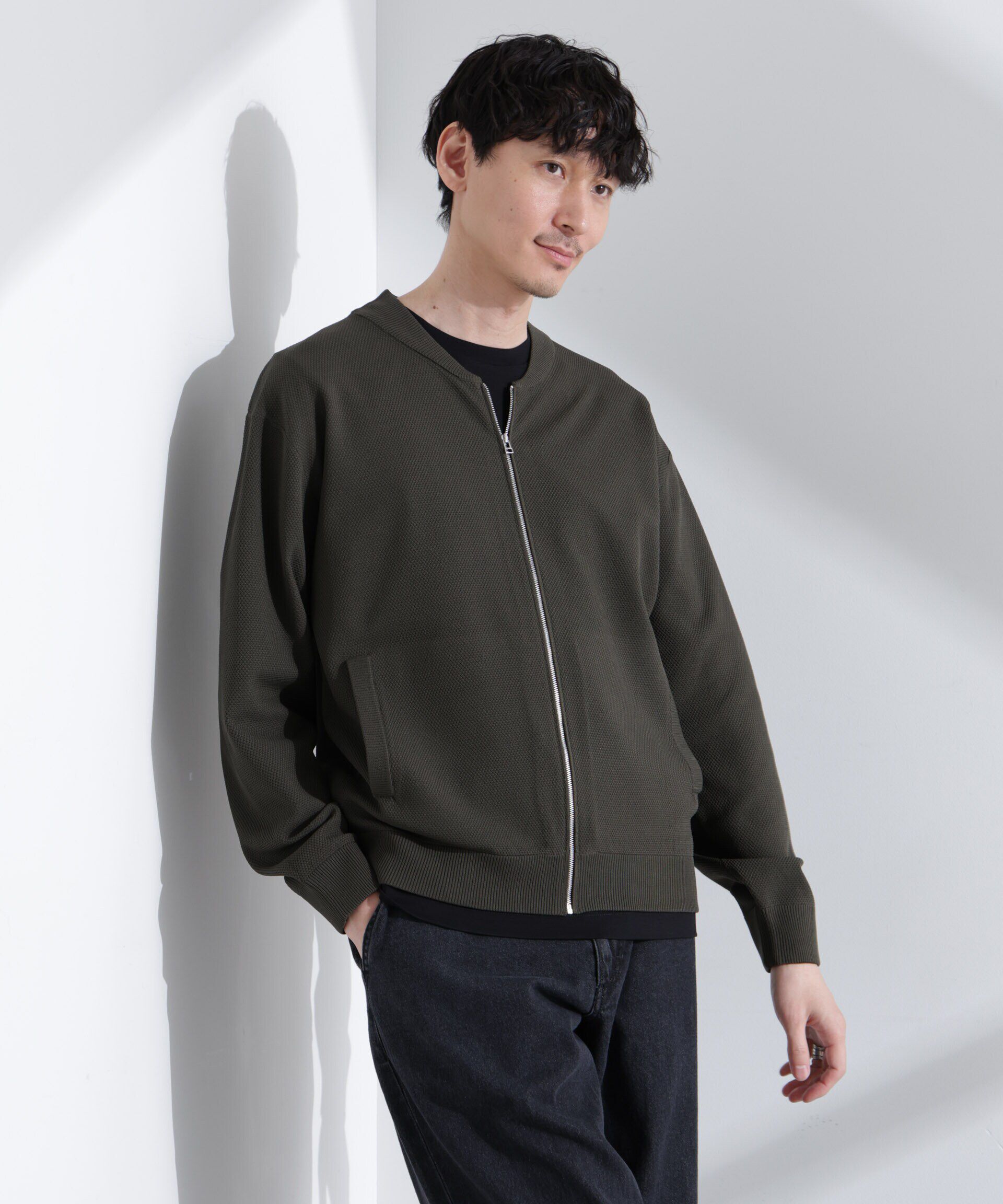 nano･universe「エアニットジップブルゾン」|ブルゾン・スタジャン|