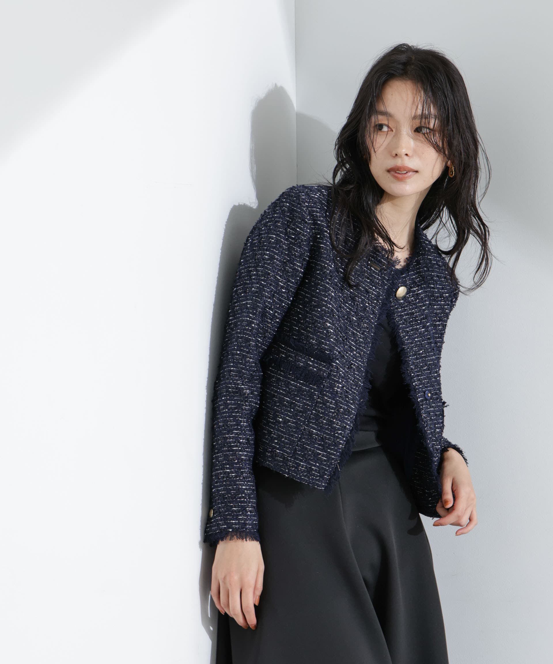 nano･universe「コンパクトツィードジャケット」|テーラードジャケット|D.ネイビー1