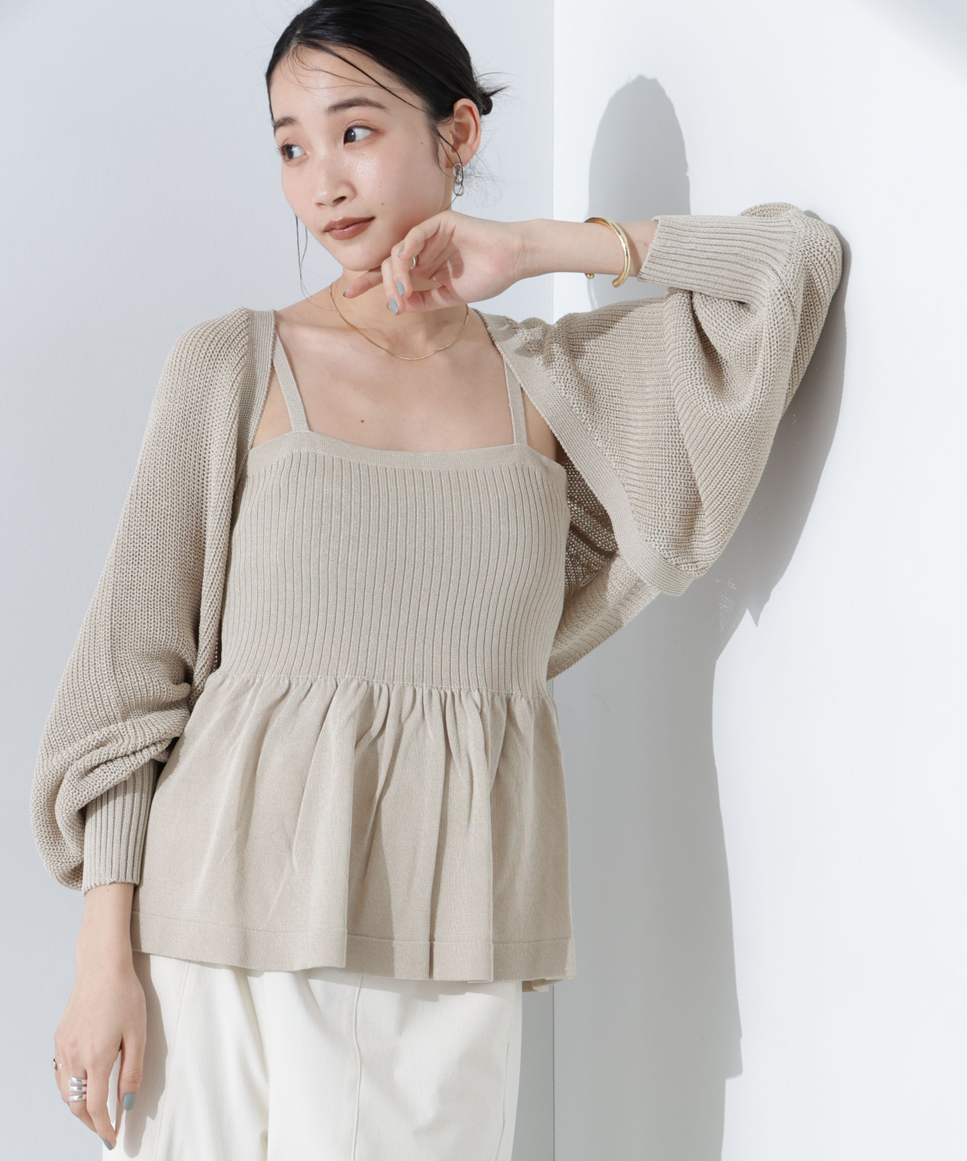 nano･universe「ペプラムキャミソール＋ボレロセット」|ニット・セーター|グレージュ3