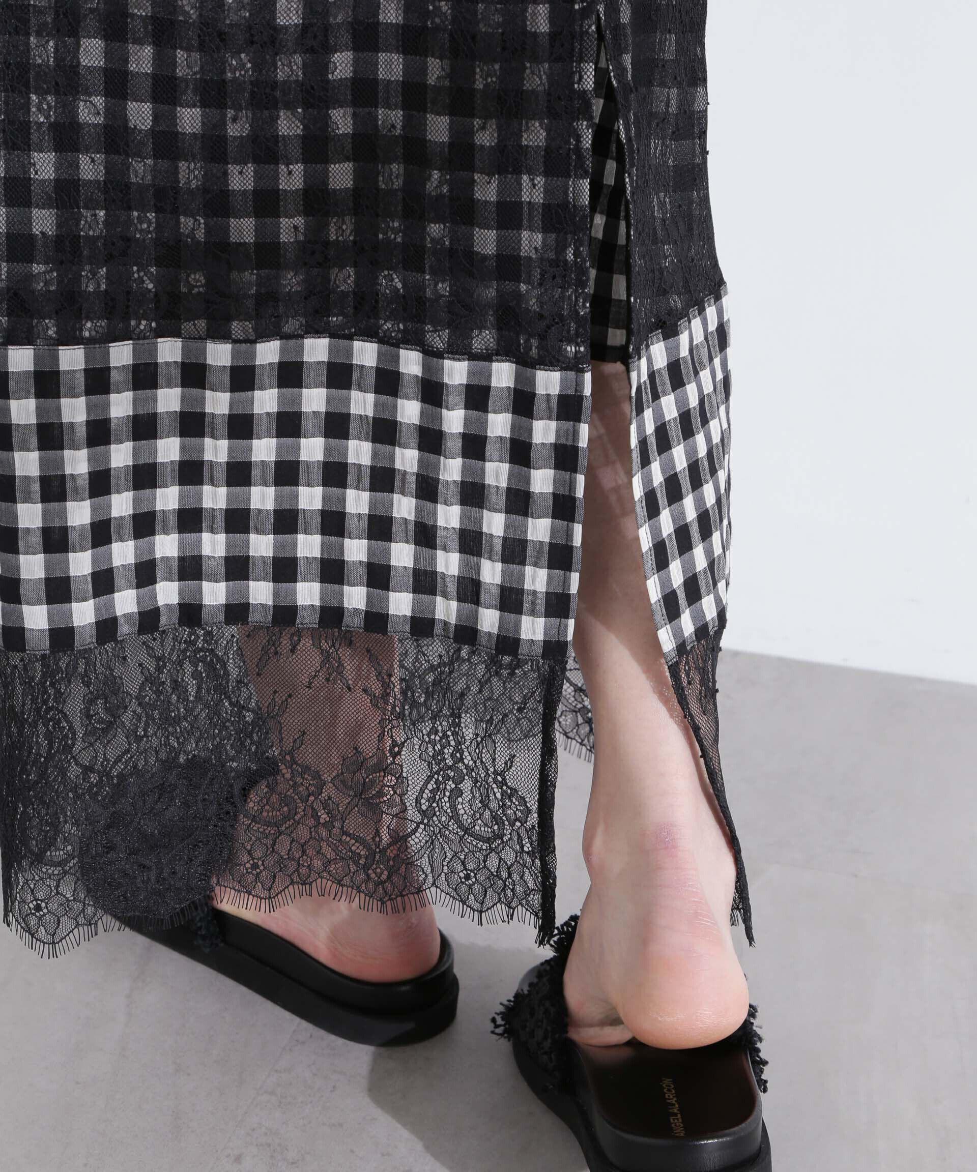 nano･universe「シアーチェックレースボーダーマキシスカート」|スカート|
