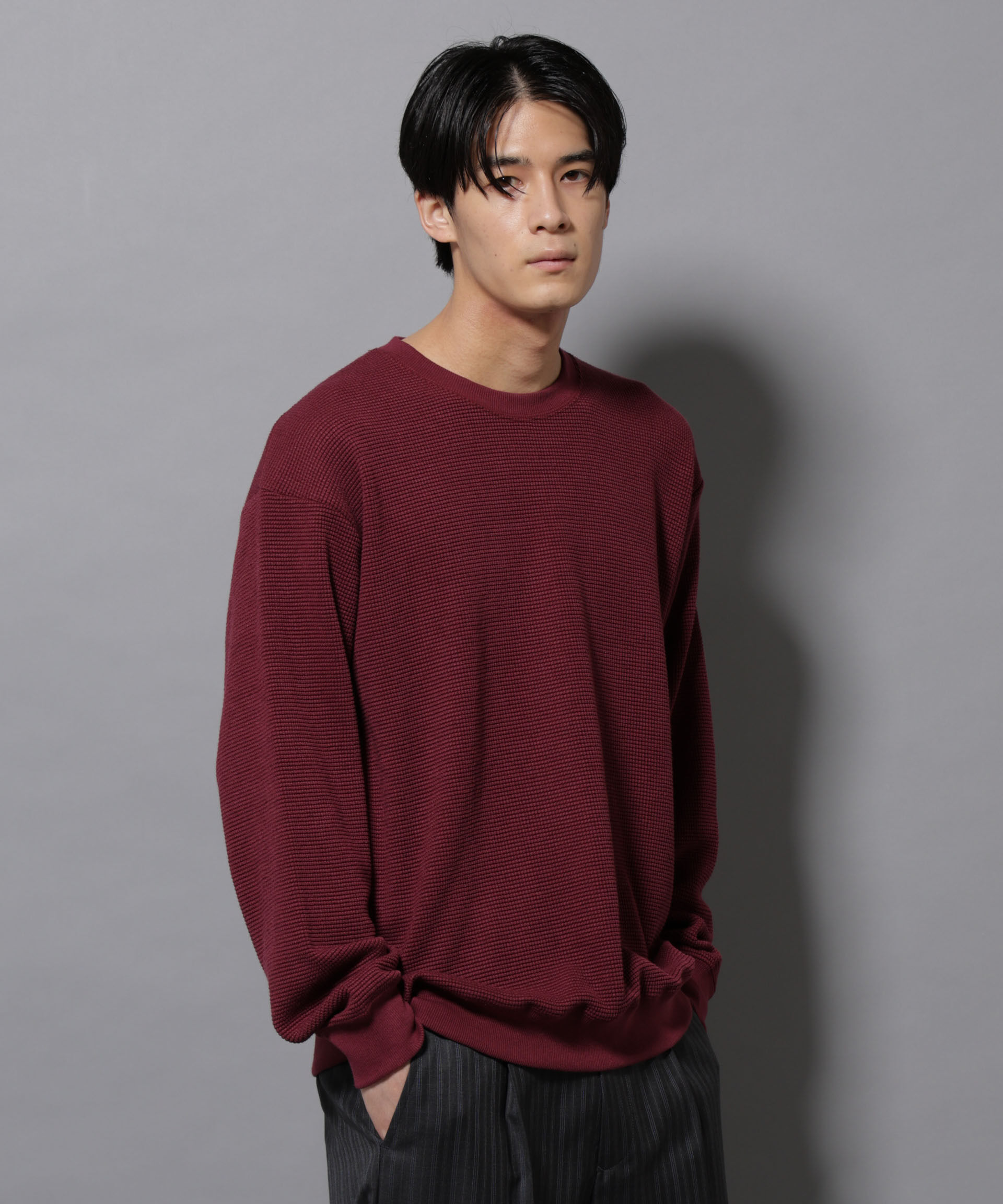 nano･universe「テックワッフルクルーネックＴシャツ」|Tシャツ・カットソー|ボルドー3