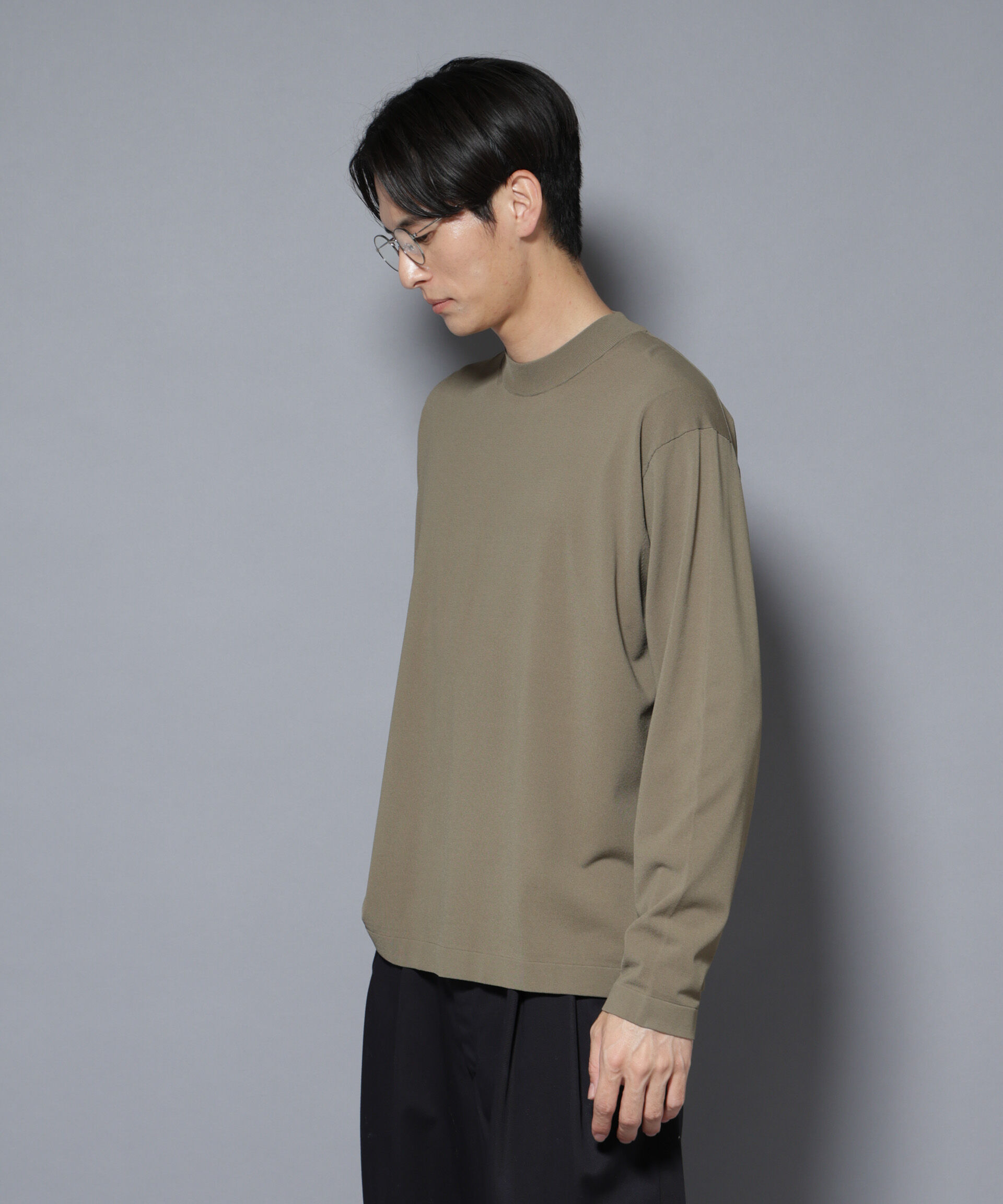 nano･universe「「ELITE 7 FUNCTION」クルーネックニット」|ニット・セーター|カーキ