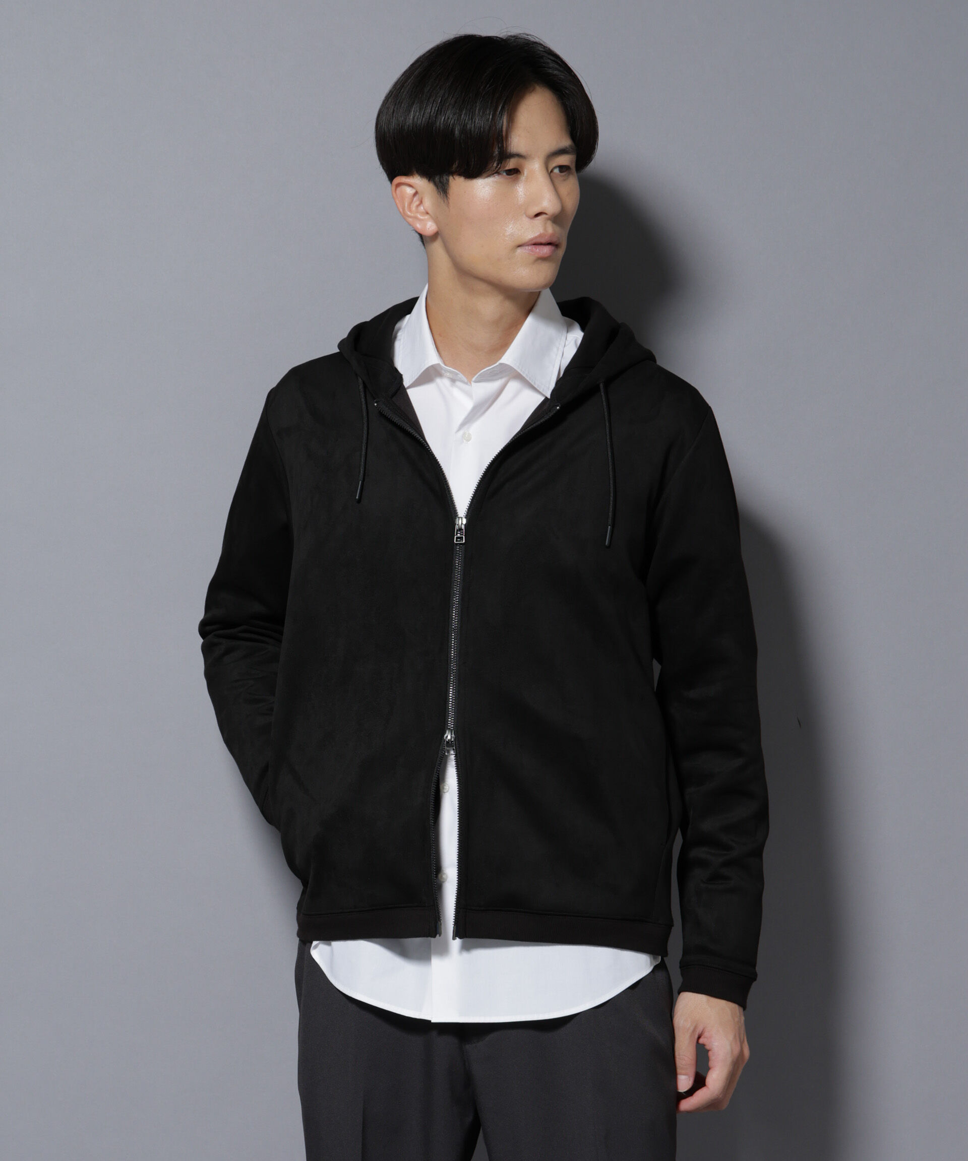 nano･universe「フェイクスエードZIPフーディー 長袖」|Tシャツ・カットソー|