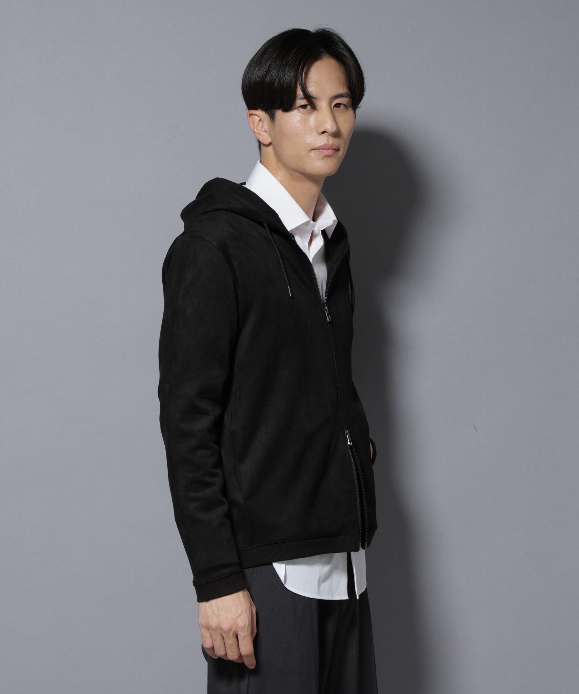 nano･universe「フェイクスエードZIPフーディー 長袖」|Tシャツ・カットソー|