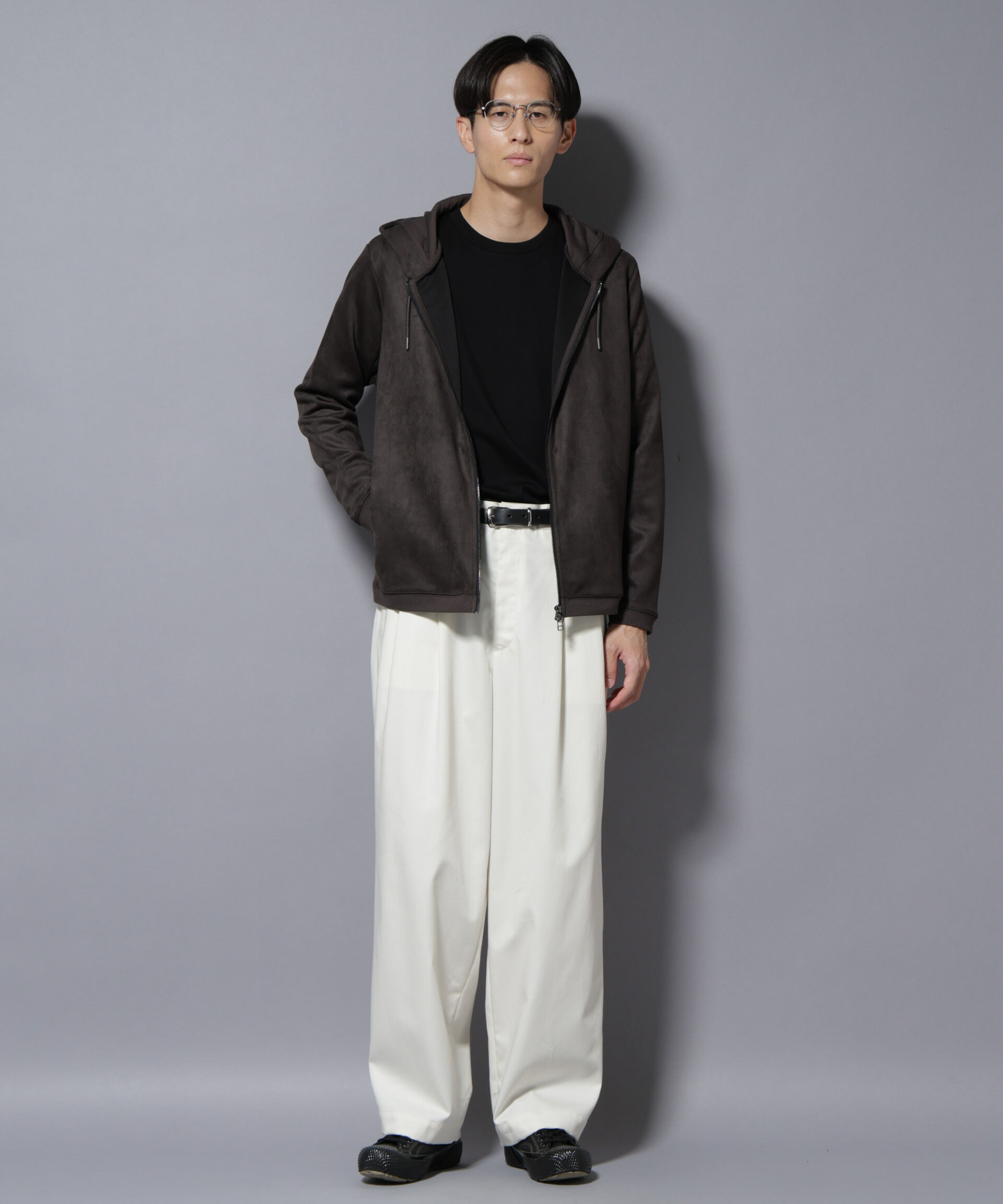 nano･universe「フェイクスエードZIPフーディー 長袖」|Tシャツ・カットソー|