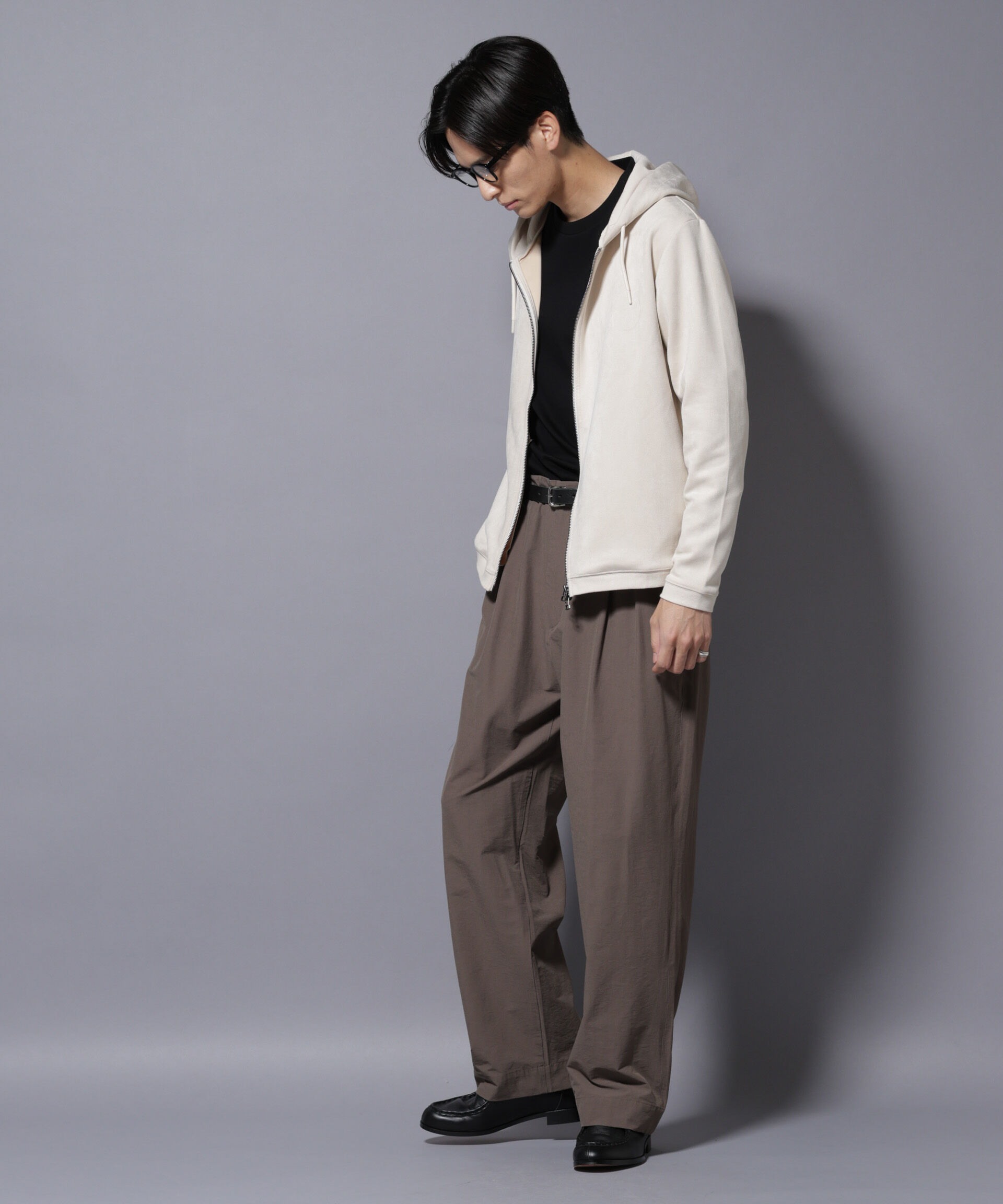 nano･universe「フェイクスエードZIPフーディー 長袖」|Tシャツ・カットソー|