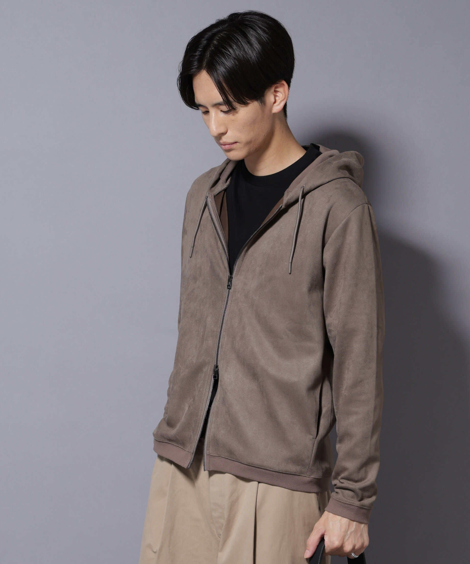 nano･universe「フェイクスエードZIPフーディー 長袖」|Tシャツ・カットソー|