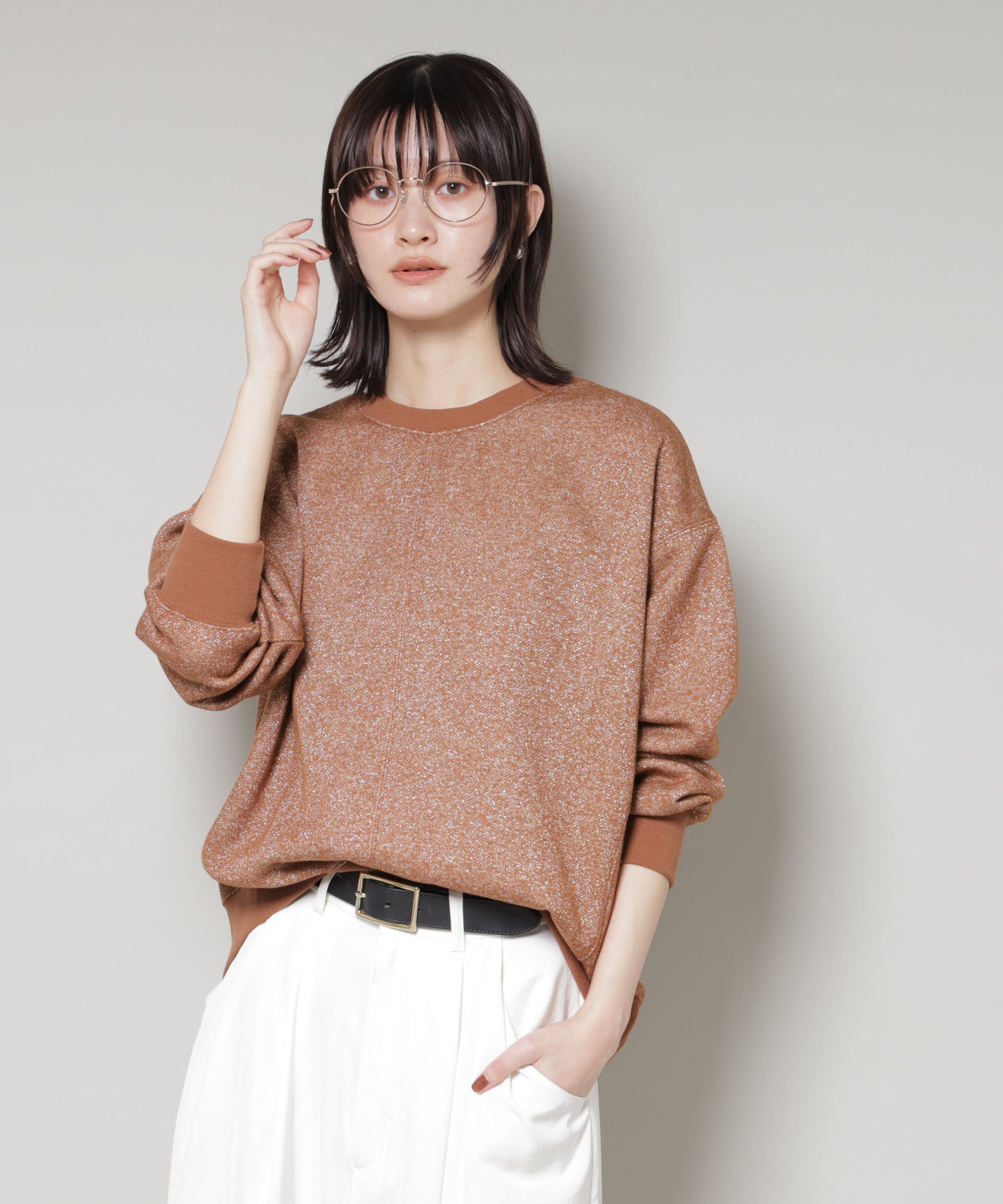 nano･universe「ラメ裏毛トップス」|Tシャツ・カットソー|ブラウン