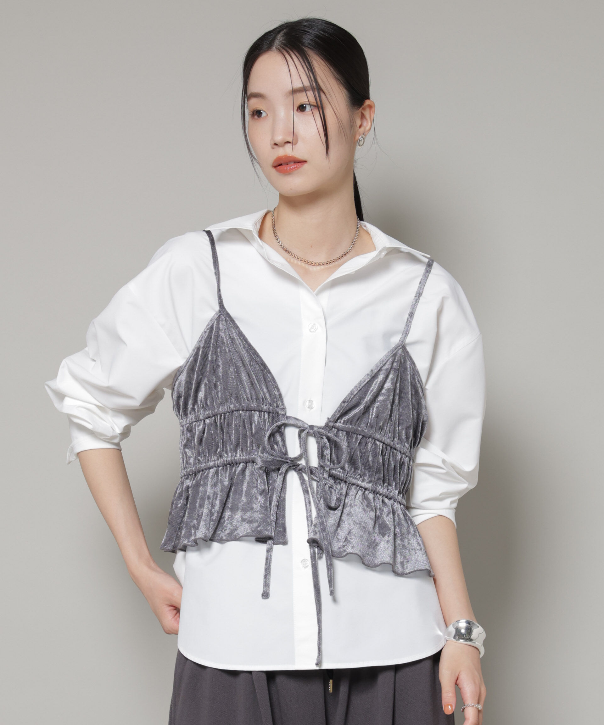 nano･universe「フロントリボンキャミソールビスチェ」|Tシャツ・カットソー|グレー