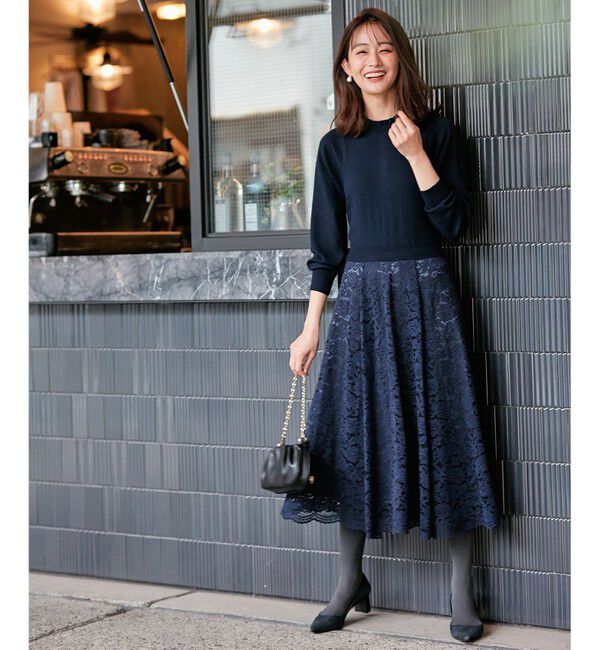 組曲「【セレモニー対応可】レーススカート付きニット ワンピース」|ドレス|