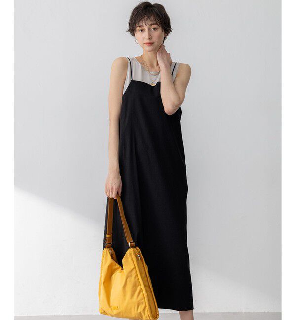 23区「【洗える】リネンレーヨンストレッチ  Iライン キャミソール ワンピース」|ワンピース|ブラック系