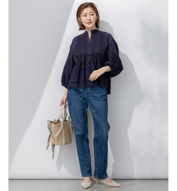 23区「【洗える】コットンエンブロイダリー クロップド ブラウス」|シャツ・ブラウス|