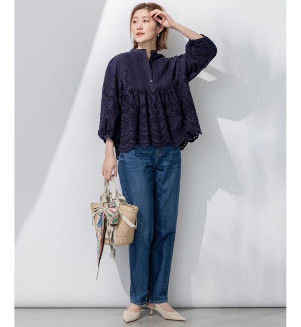 23区「【洗える】コットンエンブロイダリー クロップド ブラウス」|シャツ・ブラウス|