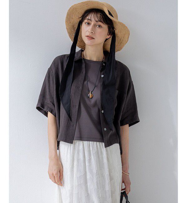 23区「【Oggi7月号掲載/洗える】LIBECOリネン クロップド デザイン シャツ」|シャツ・ブラウス|ﾀﾞｰｸﾌﾞ