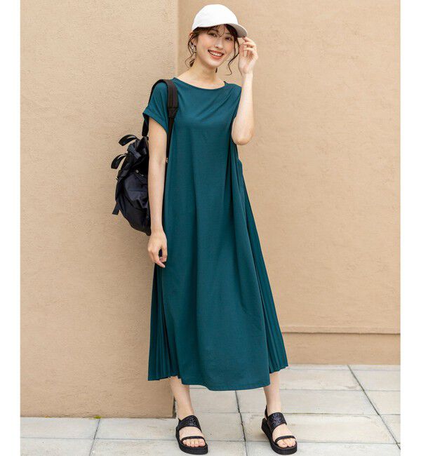 ANY SIS「【接触冷感・UVカット・洗える】ハイストレッチスムースサイドプリ－ツ ワンピース」|ワンピース|