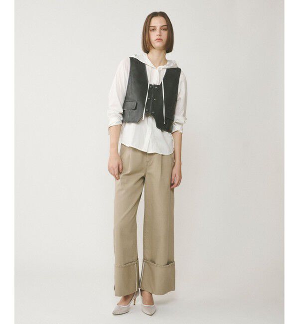  「レザーショートジレジャケット」|ノーカラージャケット|