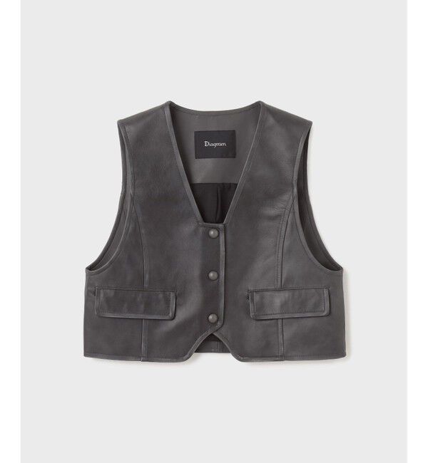  「レザーショートジレジャケット」|ノーカラージャケット|