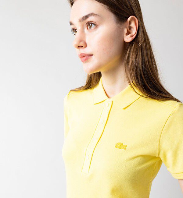 LACOSTE「スリムフィット ストレッチコットンピケポロシャツ（半袖）」|ポロシャツ|レモンイエロー