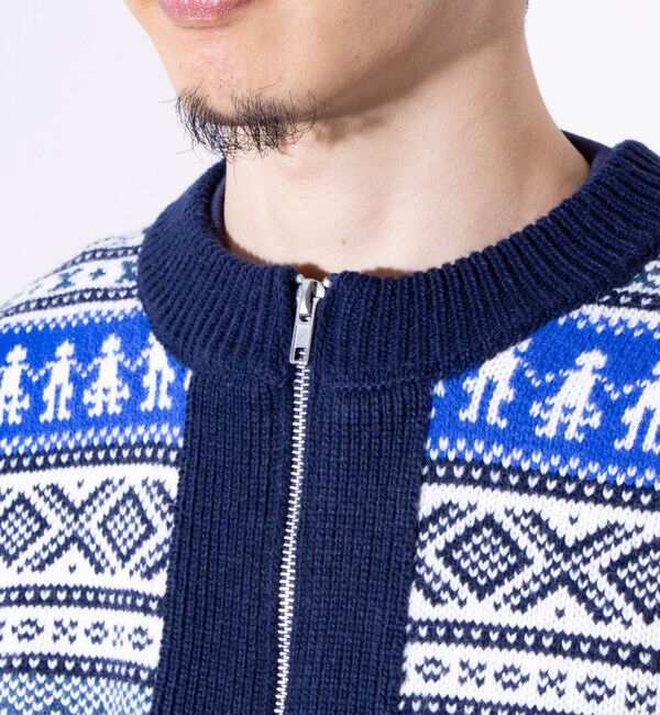 GLOSTER「【GLOSTER/グロスター】フェアアイル柄 エスニック ジップカーディガン ユニセックス」|カーディガン|