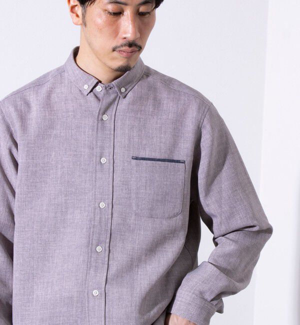 GLOSTER「【GLOSTER/グロスター】リネンライクキャンバス チビ衿ボタンダウンシャツ」|シャツ・ブラウス|グレーベージュ