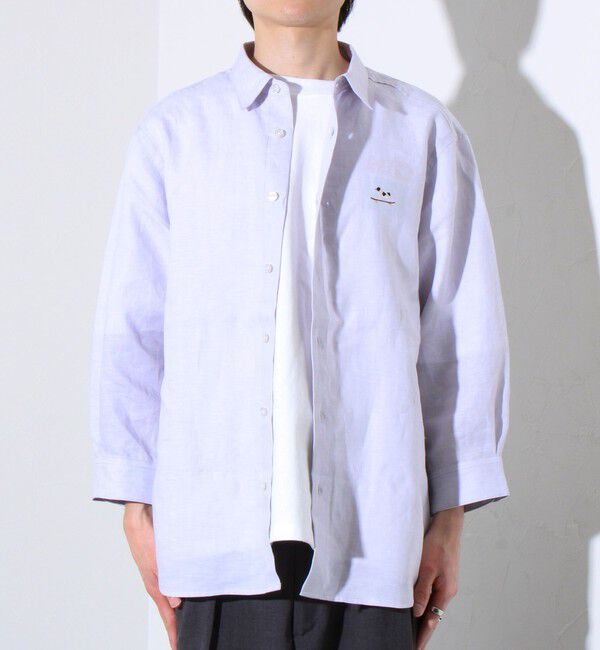 GLOSTER「【GLOSTER/グロスター】フレンチブルドッグ刺繍 リネン 7分袖シャツ」|シャツ・ブラウス|