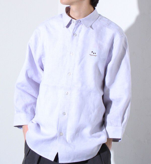 GLOSTER「【GLOSTER/グロスター】フレンチブルドッグ刺繍 リネン 7分袖シャツ」|シャツ・ブラウス|