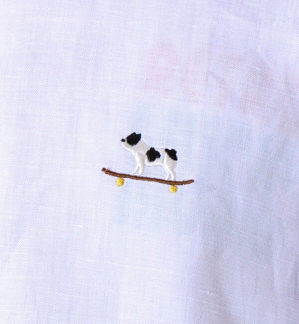 GLOSTER「【GLOSTER/グロスター】フレンチブルドッグ刺繍 リネン 7分袖シャツ」|シャツ・ブラウス|