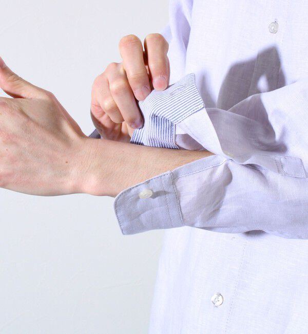 GLOSTER「【GLOSTER/グロスター】フレンチブルドッグ刺繍 リネン 7分袖シャツ」|シャツ・ブラウス|