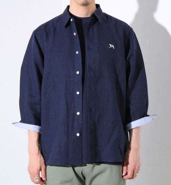 GLOSTER「【GLOSTER/グロスター】フレンチブルドッグ刺繍 リネン 7分袖シャツ」|シャツ・ブラウス|