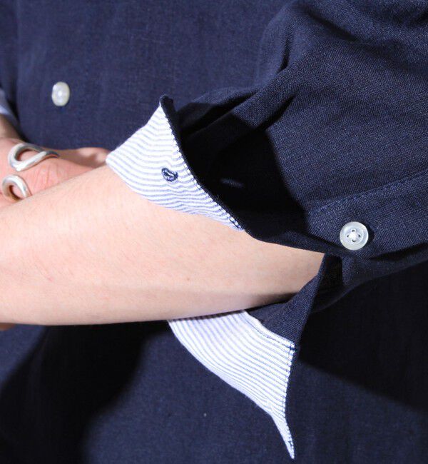 GLOSTER「【GLOSTER/グロスター】フレンチブルドッグ刺繍 リネン 7分袖シャツ」|シャツ・ブラウス|