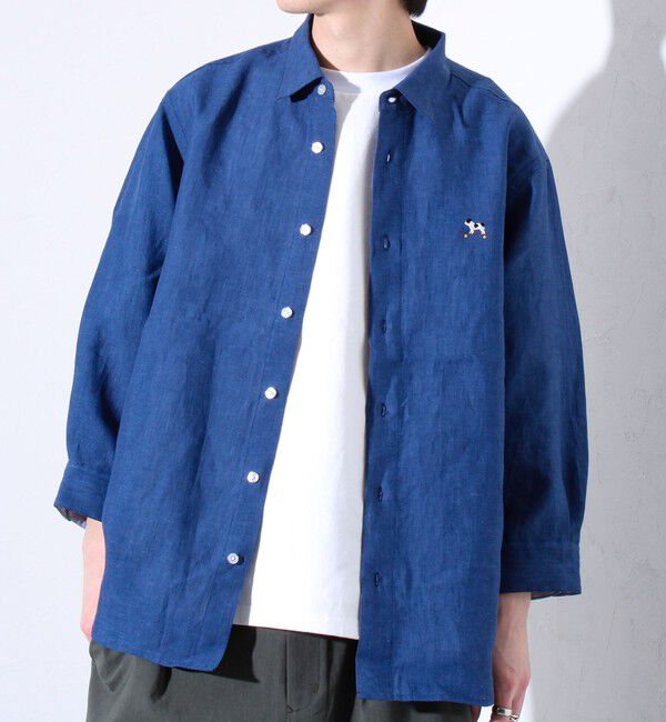 GLOSTER「【GLOSTER/グロスター】フレンチブルドッグ刺繍 リネン 7分袖シャツ」|シャツ・ブラウス|