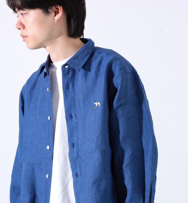 GLOSTER「【GLOSTER/グロスター】フレンチブルドッグ刺繍 リネン 7分袖シャツ」|シャツ・ブラウス|