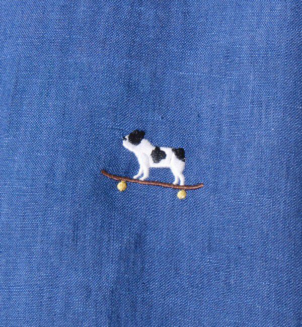 GLOSTER「【GLOSTER/グロスター】フレンチブルドッグ刺繍 リネン 7分袖シャツ」|シャツ・ブラウス|