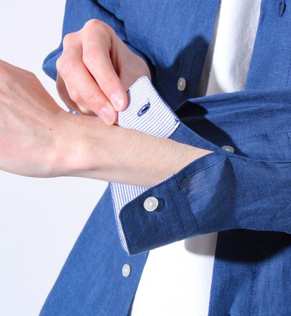 GLOSTER「【GLOSTER/グロスター】フレンチブルドッグ刺繍 リネン 7分袖シャツ」|シャツ・ブラウス|