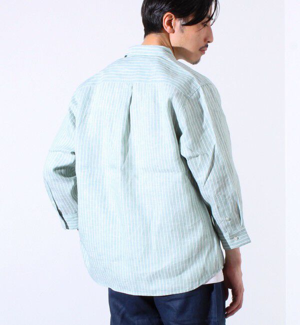 GLOSTER「【GLOSTER/グロスター】フレンチブルドッグ刺繍 リネン 7分袖シャツ」|シャツ・ブラウス|