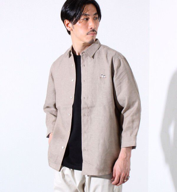 GLOSTER「【GLOSTER/グロスター】フレンチブルドッグ刺繍 リネン 7分袖シャツ」|シャツ・ブラウス|