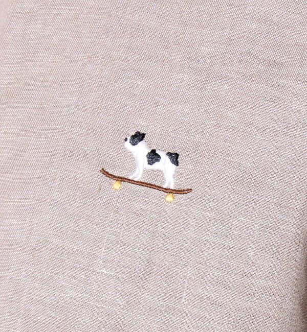 GLOSTER「【GLOSTER/グロスター】フレンチブルドッグ刺繍 リネン 7分袖シャツ」|シャツ・ブラウス|