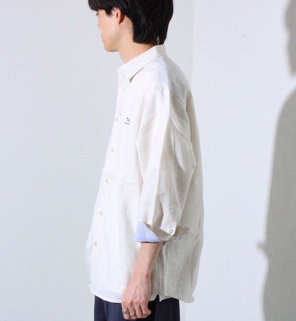 GLOSTER「【GLOSTER/グロスター】フレンチブルドッグ刺繍 リネン 7分袖シャツ」|シャツ・ブラウス|