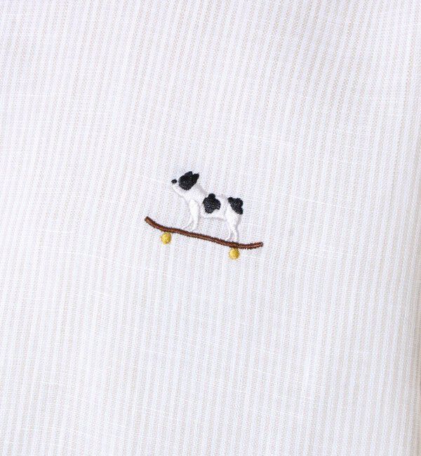 GLOSTER「【GLOSTER/グロスター】フレンチブルドッグ刺繍 リネン 7分袖シャツ」|シャツ・ブラウス|