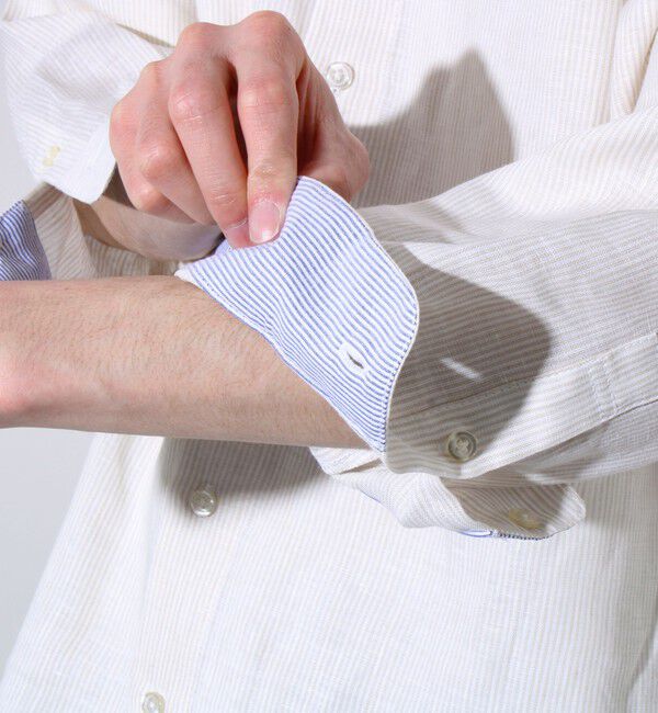 GLOSTER「【GLOSTER/グロスター】フレンチブルドッグ刺繍 リネン 7分袖シャツ」|シャツ・ブラウス|