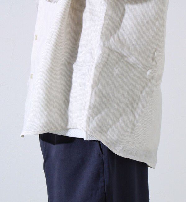 GLOSTER「【GLOSTER/グロスター】フレンチブルドッグ刺繍 リネン 7分袖シャツ」|シャツ・ブラウス|