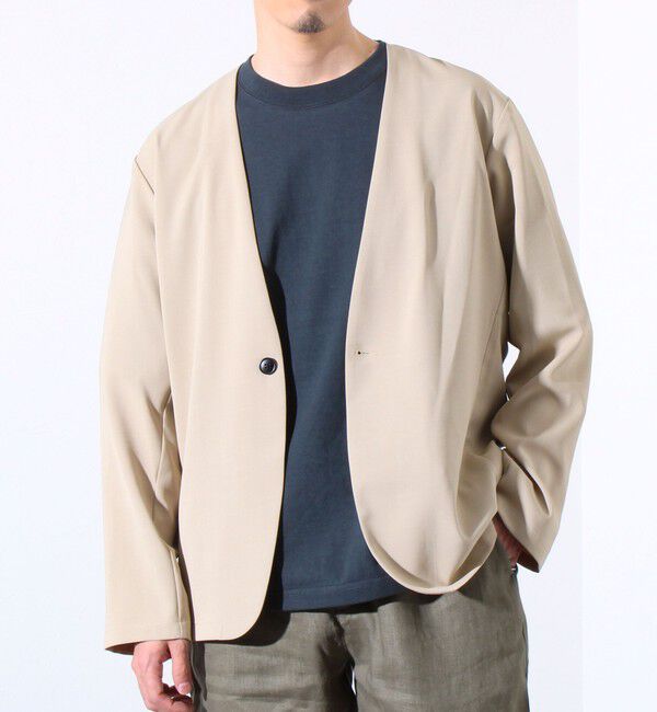 GLOSTER「【セットアップ着用可能】【GLOSTER/グロスター】ノーカラージャケット カーディガンジャケット」|ノーカラージャケット|ベージュ
