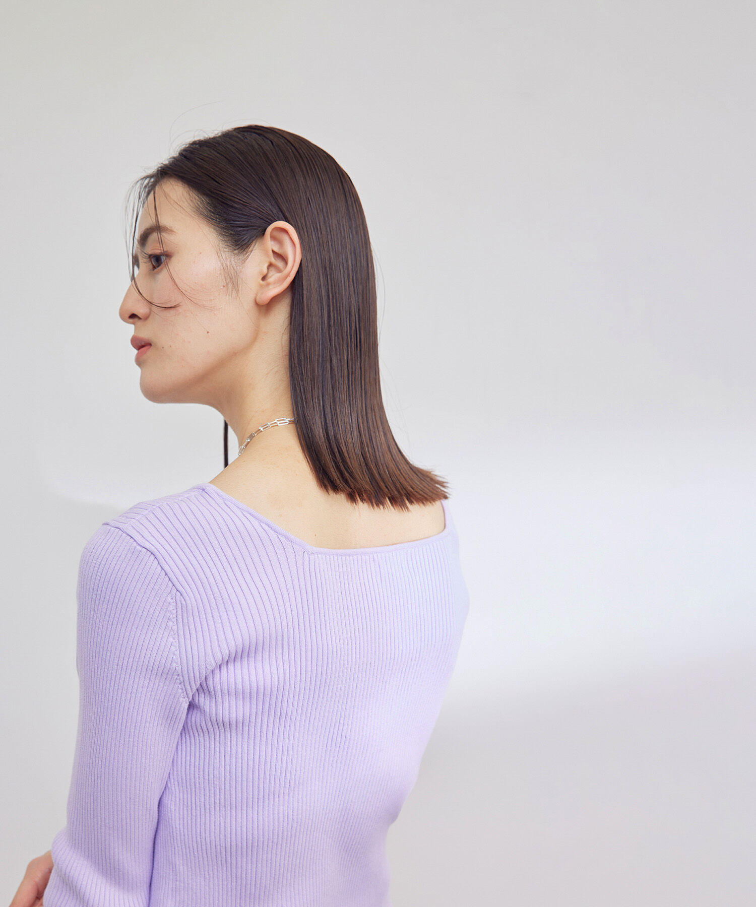 ROPE「【洗える】スクエアネック8分袖コットンリブニット」|Tシャツ・カットソー|